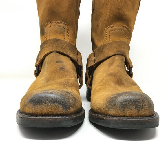 Men\'s Frye Pull On Engineering Boots Motorcycle Shoe Size 11 Brown Suede Harness